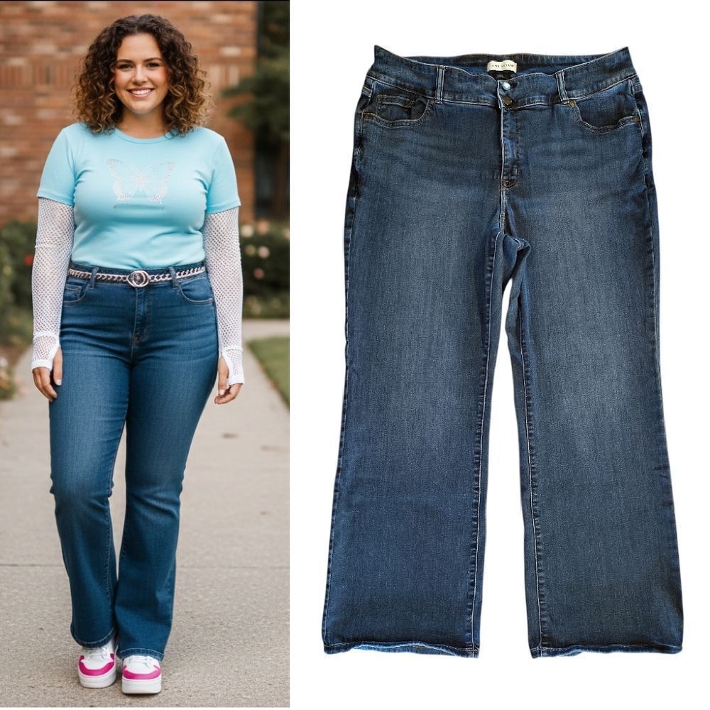 Lane Bryant Dark Blue High Rise Boot Cut Jeans Plus 20 Flex Magic‎ Tighter Tummy